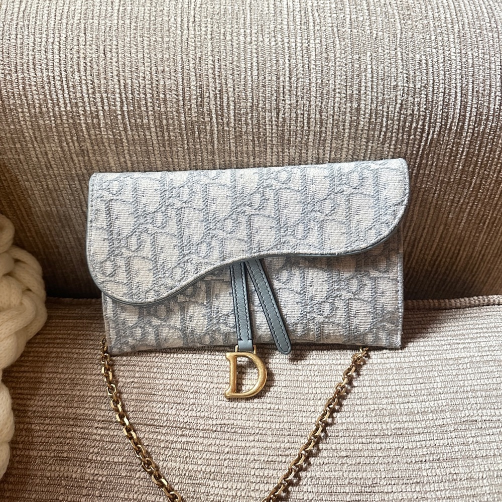 Dior small saddle pouch with chain gray